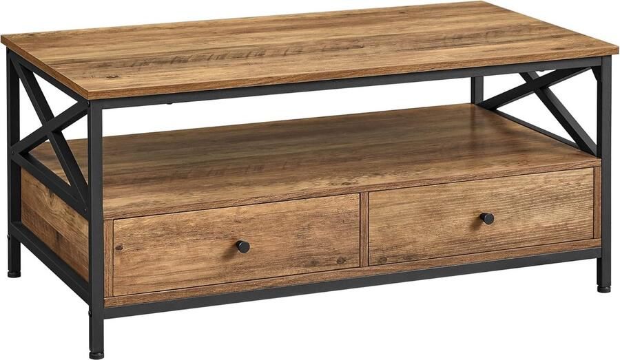 Trend24 Salontafel Salontafels Salontafel met lade Salon tafel Salontafel met opbergruimte 28.5 kg MDF Staal Bruin 55 x 100 x 45 cm