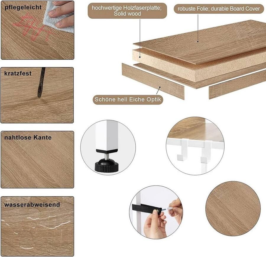 Rootz Living Rootz industriële stijl 5-laags ladderplank met haken rustieke boekenkast staande plank eiken MDF 40 cm x 170 cm x 36 cm