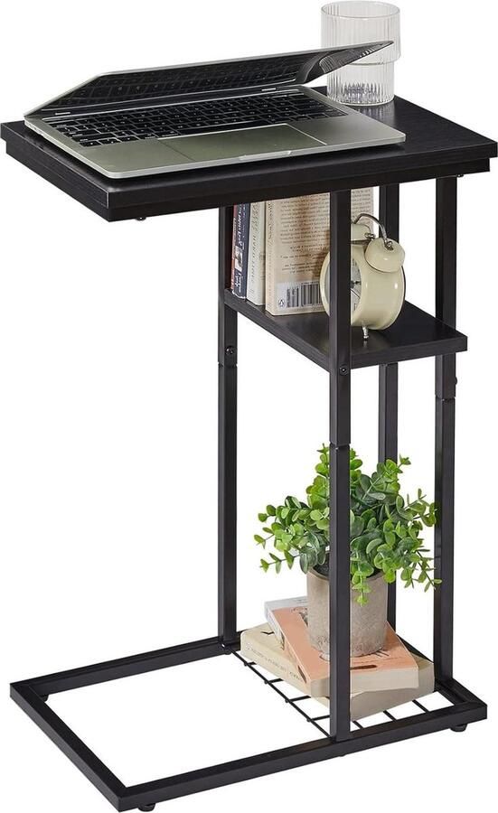 Industriële stijl bijzettafel met 2 etages klein metalen frame voor woonkamer slaapkamer kantoor 40 x 26 x 615 cm zwart HST004B