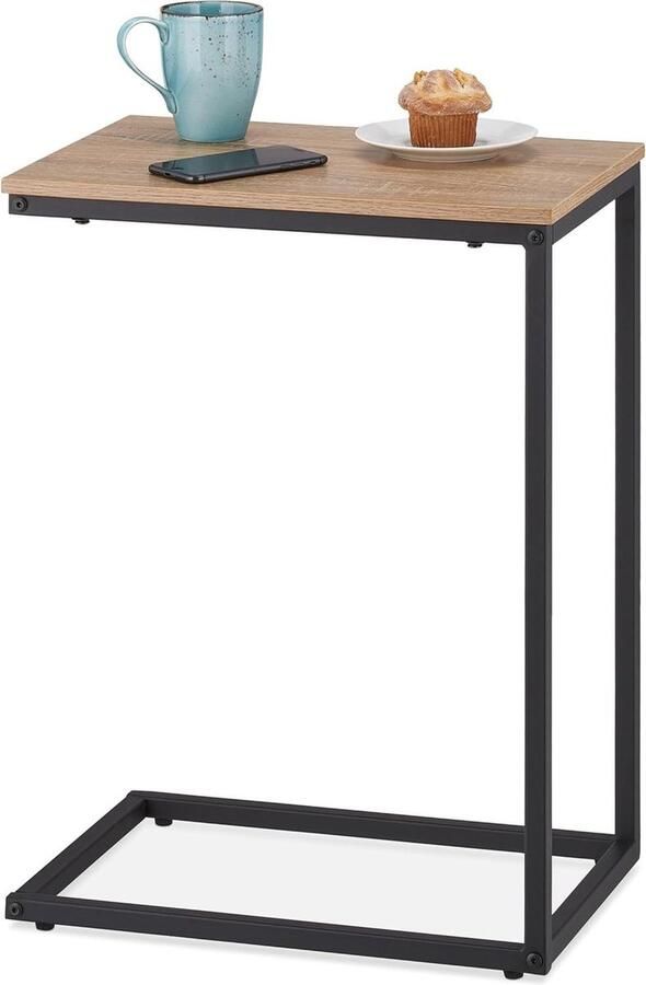 Industriele U-vorm Bijzettafel HBD 60x30x45 cm Metaal Hout Zwart Bruin Salontafeltje Bank