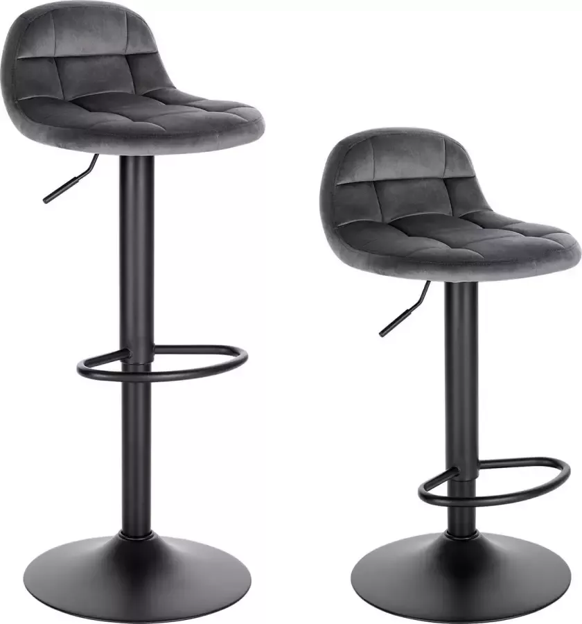 Industriële Velvet Barkrukken Barstoelen met Rugleuning Verstelbare Zithoogte 62 83 cm Draaibaar Set van 2 Grijs 39 x 30 cm