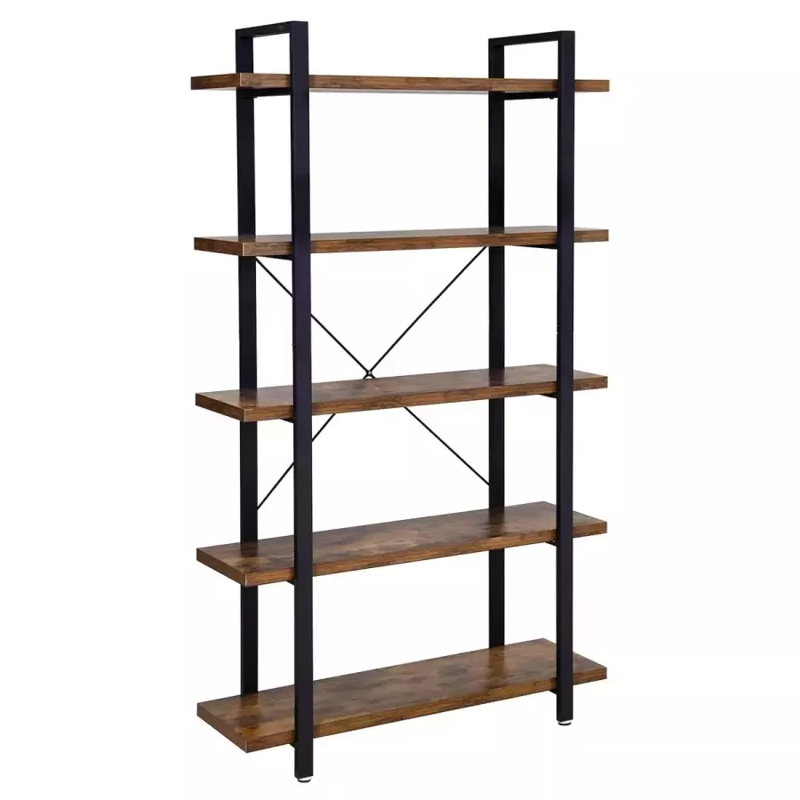 Industriële Vintage Kast – 5 Planken Vakkenkast – Boekenrek – Boekenkast – Industrieel – Hout – Bruin Zwart – 105x33 5x177 5cm