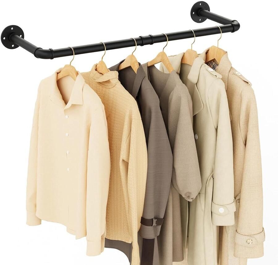 Industriële Wand Kledingstang Ruimtebesparend Wandrek 1 stuk Zwart 80 cm