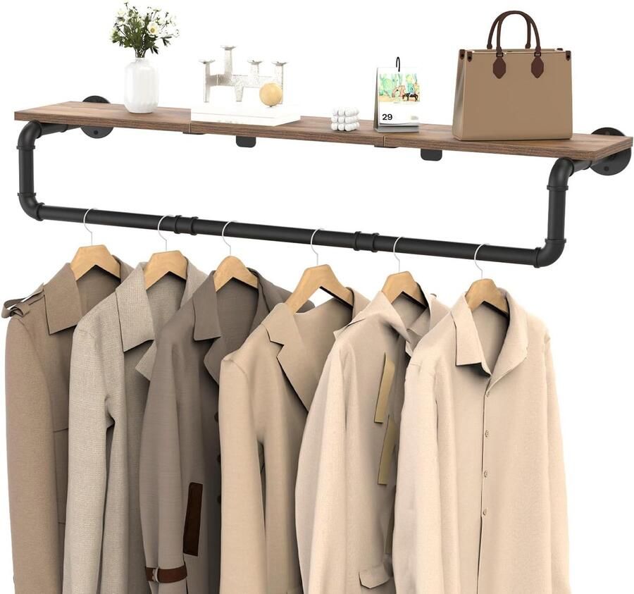 Industriële wandgarderobe met kledingstang en bovenplaat 105 x 26 x 15 cm