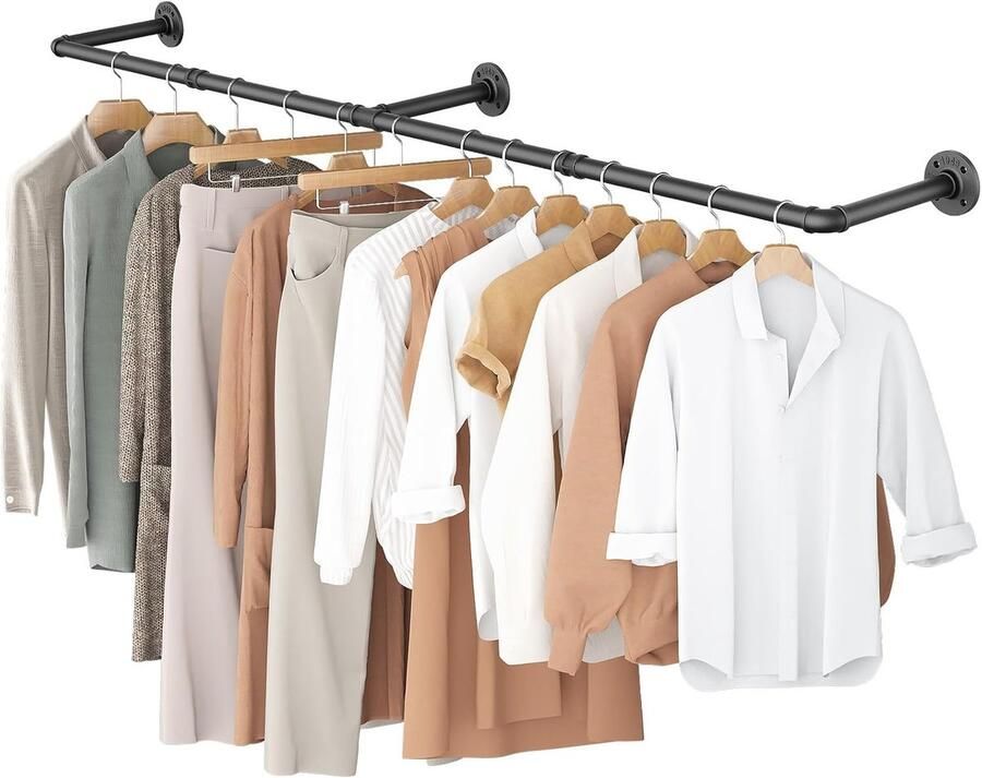 Industriële Wandkledingstang Kledingrek 167 cm Zwart Metaal