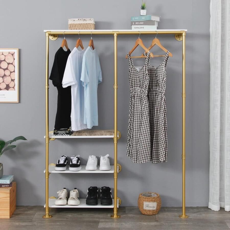 Industriële Wandmontage Kledingrek met Houten Accent Steampunk Stijl 162 6 x 124 5 cm