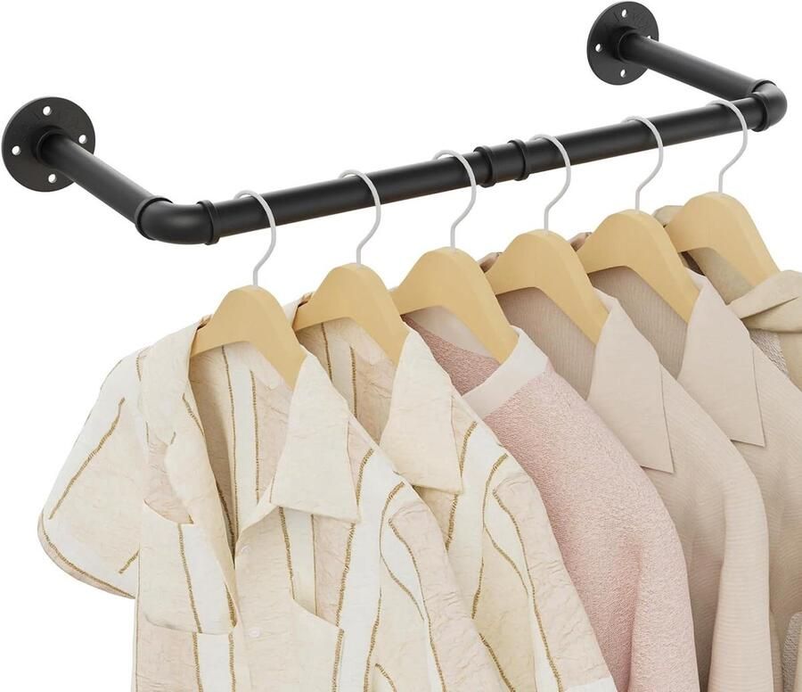 PolkaHome Industriële kledingrek multifunctioneel en stevig 1 stuk zwart ijzeren pijp 64 cm - Foto 2