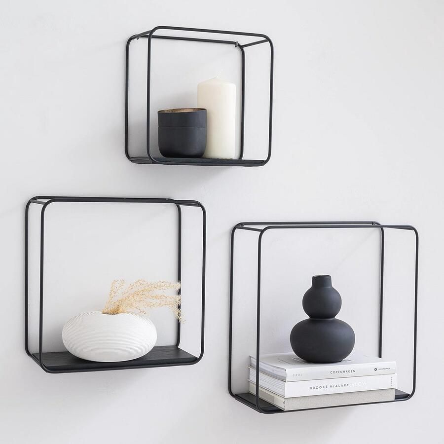 Industriële Wandplanken Set 3 Delige Plankenunit van Metaal en Houtfineer Wanddecoratie en Opslagoplossing voor Elk Interieur