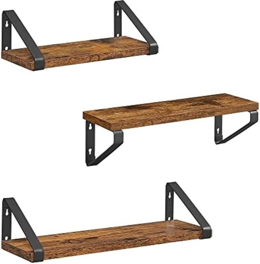 Industriële Wandplanken Set van 3 met Zwevend Ontwerp Vintage Stijl - Foto 2