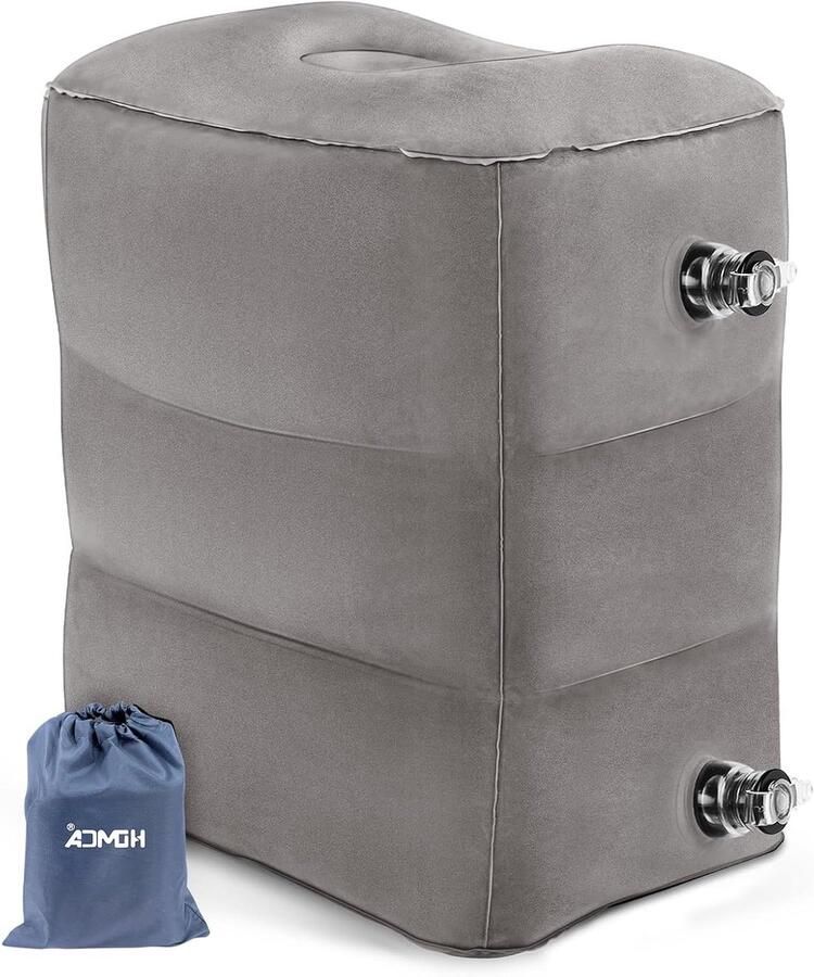 Inflatable Footrest Cushion Height Adjustable for Travel For Children to Sleep For Foot Rest on Airplane Cars Buses Trains Office (1 Piece Grey)