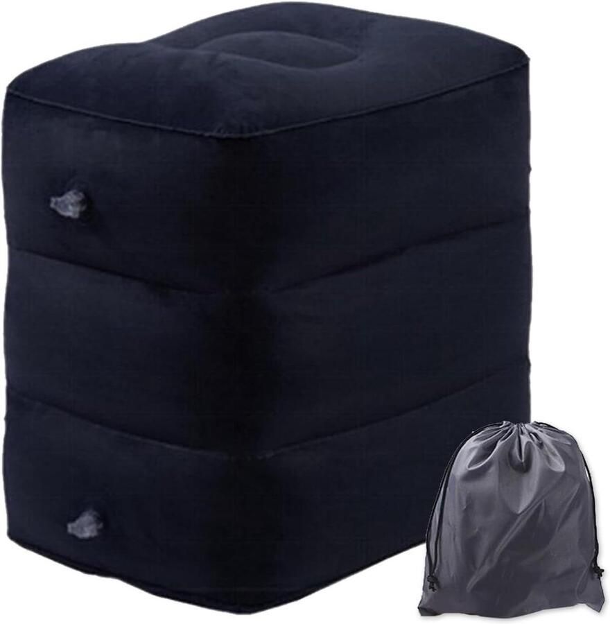 Inflatable Footrest Height Adjustable Travel Pillow for Kids in Airplanes and Cars (Black)