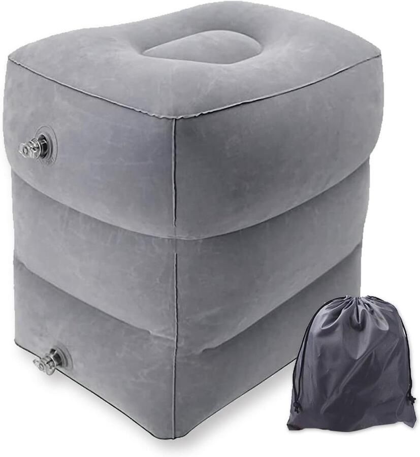 Inflatable Footrest Travel Pillow Adjustable Height Pad for Foot Rest on Aircraft Cars Buses Trains Office and Kids for Long Flights Sleep (Grey)