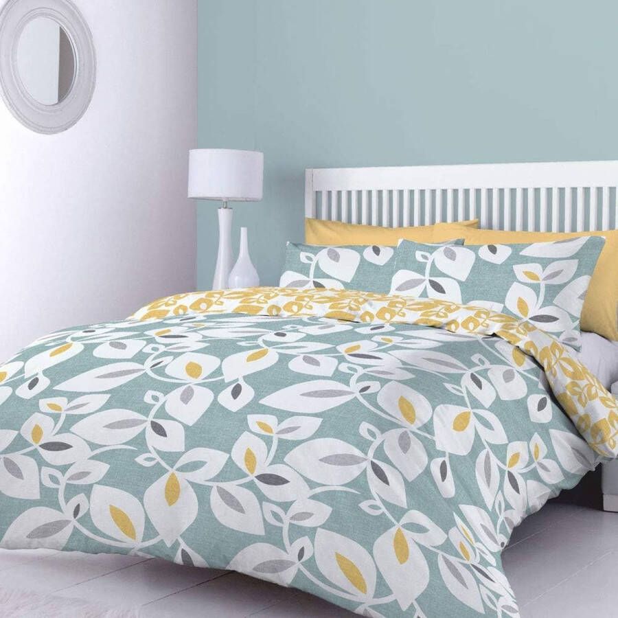 Inga Leaf beddengoedset polyester katoen blauwgroen tweepersoonsbed