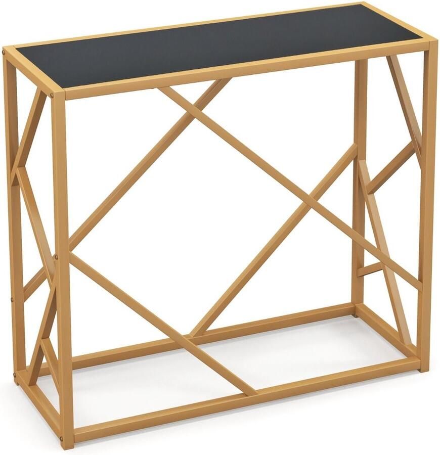 “Ingangstafel 80 cm – Smalle Consoletafel met Geharde Glasplaat Gouden Metalen Frame Modern Stevig Design Nior”