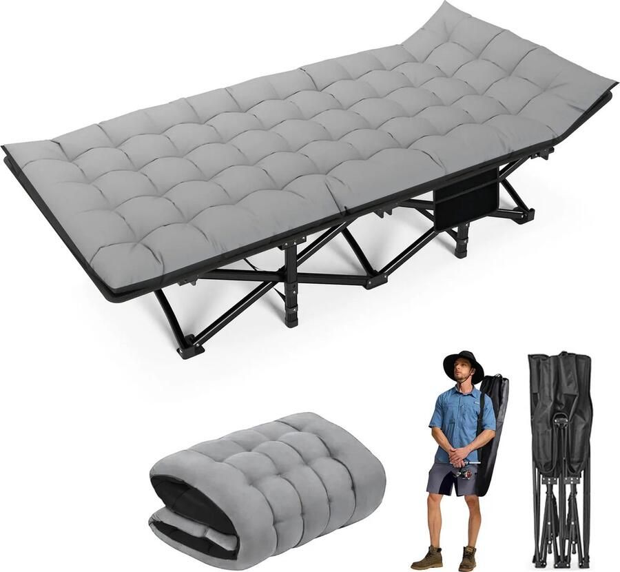 Opvouwbaar campingbed Draagbaar en stevig kampeerbed voor volwassenen perfect voor kamperen thuisgebruik strand RV middagpauze of logees. Heavy Duty ontwerp maximaal draagvermogen van 200 kg. Ideaal als inklapbaar veldbed reisbed of noodbed