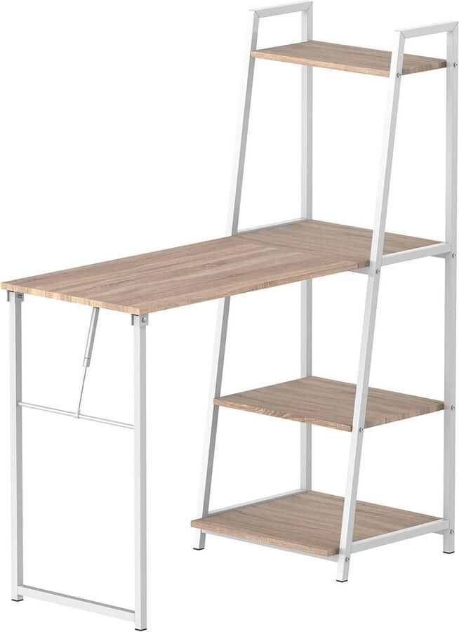 Inklapbaar bureau en boekenkast 2-in-1 ontwerp licht eiken en wit ruimtebesparend met planken