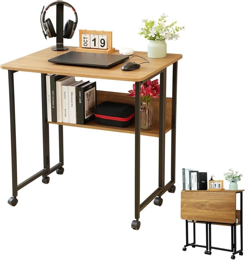 Inklapbaar Bureau met Wieltjes Ruimtebesparend 80 cm Eikenkleur