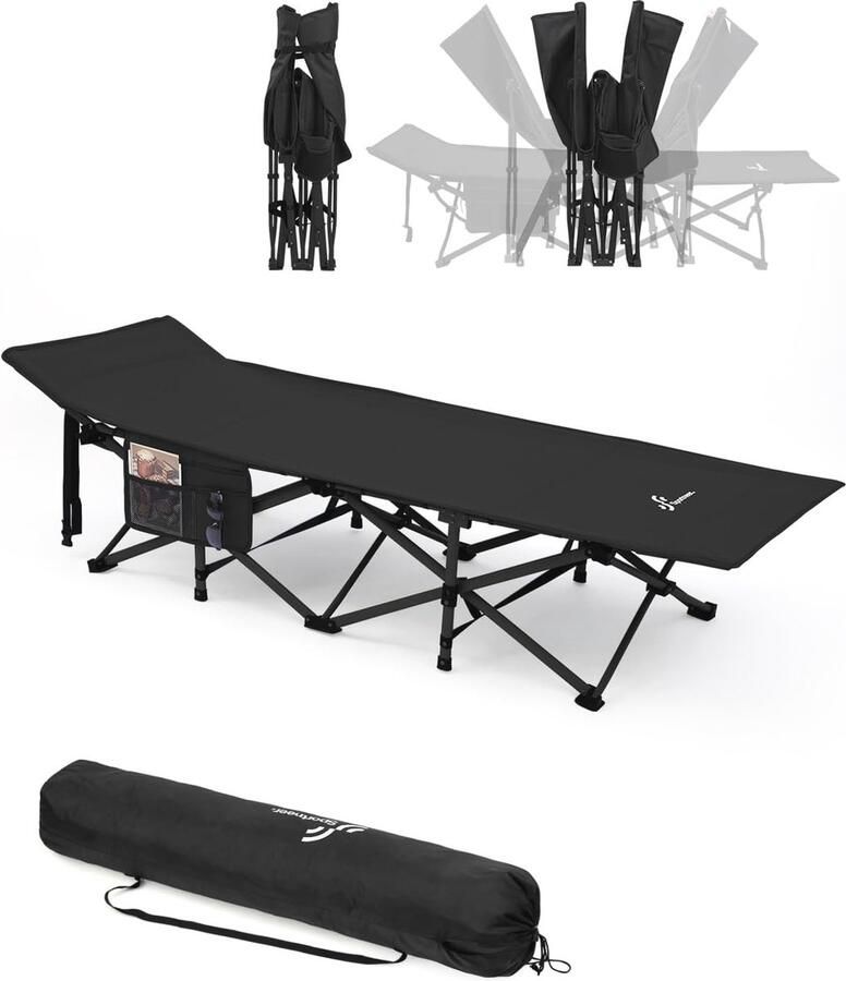 Inklapbaar Campingbed voor Volwassenen Extra Breed Veldbed met Transporttas Draagbaar Klapbed voor Camping Reizen Tuin en Outdoor 188 x 71 x 37 cm Tot 204 kg
