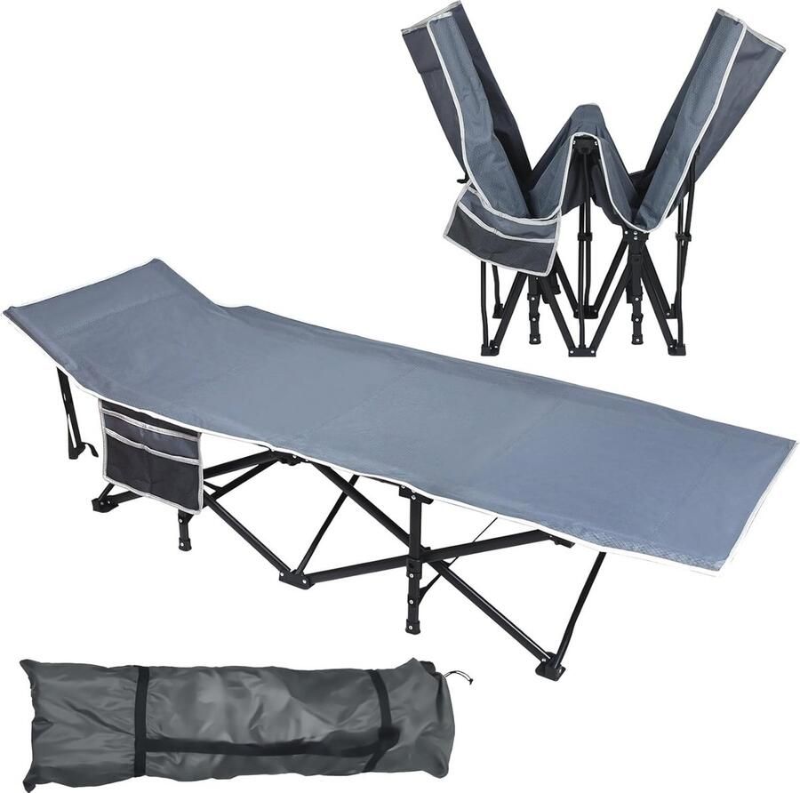 Inklapbaar Campingbed XL Draagbaar Veldbed tot 250 kg Ideaal voor Kamperen en Logeren