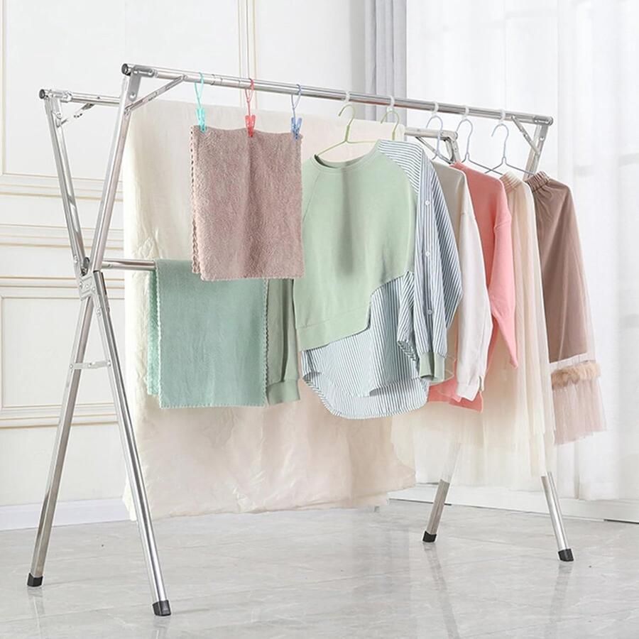Inklapbaar Droogrek 130-200 cm Ruimtebesparend Kledingrek met 20 Winddichte Haken in Roestvrij Staal