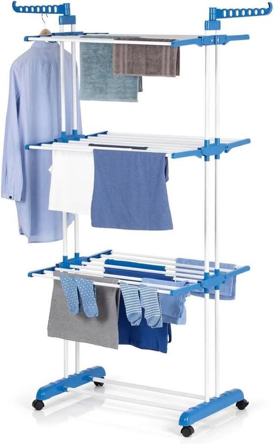 Inklapbaar droogrek met 3 niveaus en 2 zijvleugels ruimtebesparend en mobiel voor binnen en buiten gebruik Opvouwbare kledingrek