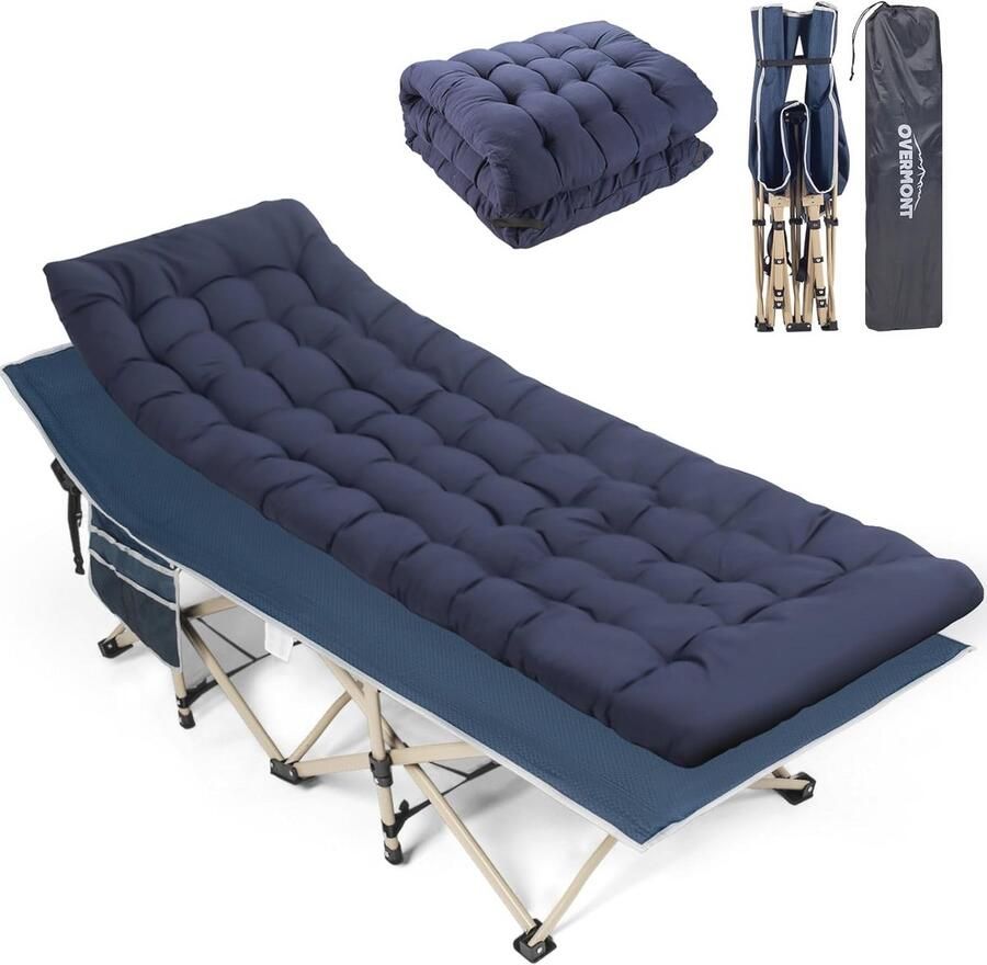 Inklapbaar Extra Groot Veldbed voor Volwassenen Campingbed met Matras en Draagtas 190 x 71 x 36 cm Tot 250 kg Belastbaar Ideaal voor Camping Tuin en Kantoor