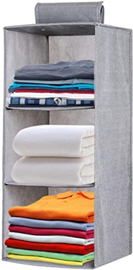 Inklapbaar Hangrek voor Kledingkast Ruimtebesparende Hangopslag met 3 Vakken Grijs