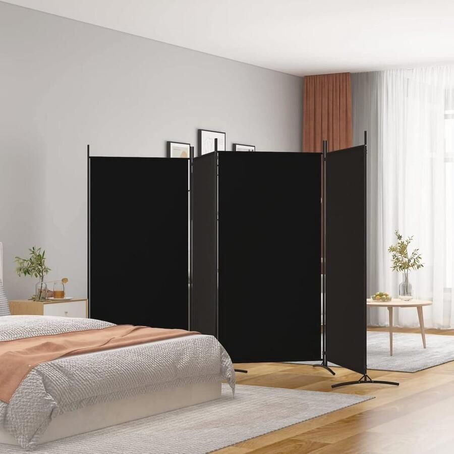 Inklapbaar Kamerscherm Vrijstaand Ruimteverdeler voor Privacy en Lichtbeheersing Zwart 346 x 180 cm