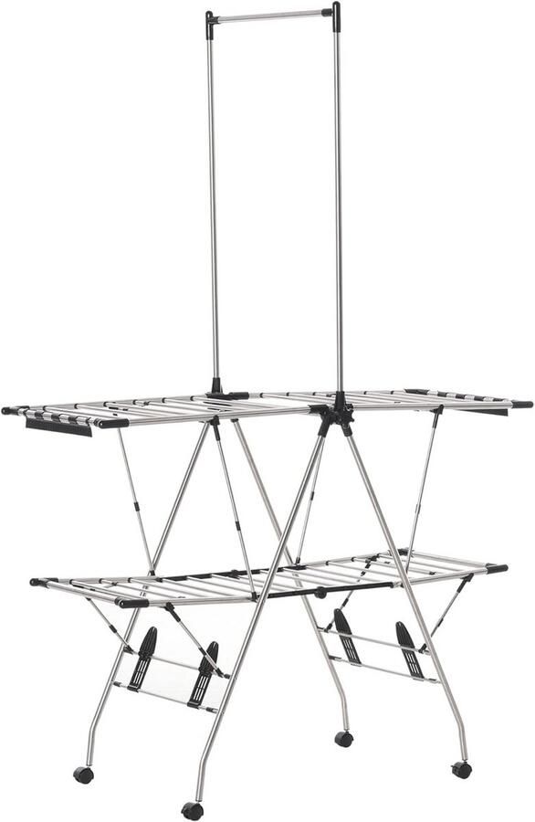 Inklapbaar Kledingrek met 3 Niveaus en Grote Droogruimte – Ruimtebesparende Droger met Wielen en Stabiele Constructie