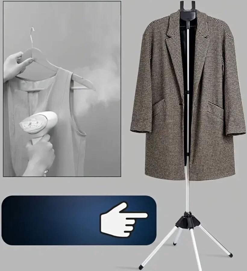 Inklapbaar Kledingrek met Verstelbare Hoogte (83-160cm) – Stabiele Driepoot Standaard met Hanger voor Stoomapparaat Jas Blouse & Overhemd – Opvouwbaar Draagbaar & Ruimtebesparend