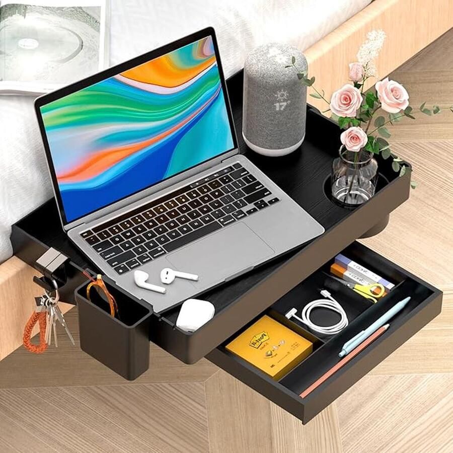 Inklapbaar nachtkastje bedplank stapelbedrek voor studentenhuis bedplank voor kinderen met lade bekerhouder haken 28 5 x 42 cm zwart