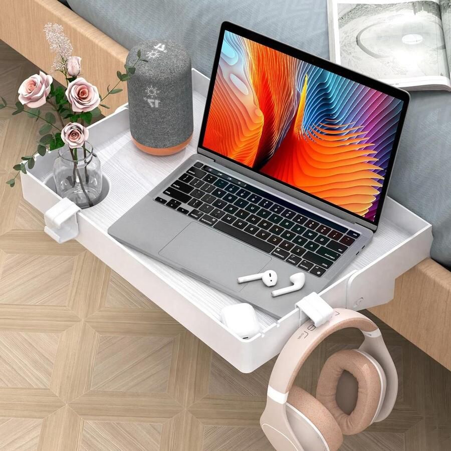 Inklapbaar nachtkastje bedplank stapelbedrog voor studentenhuis met bekerhouder 285 x 42 cm wit Beside shelf - Foto 2