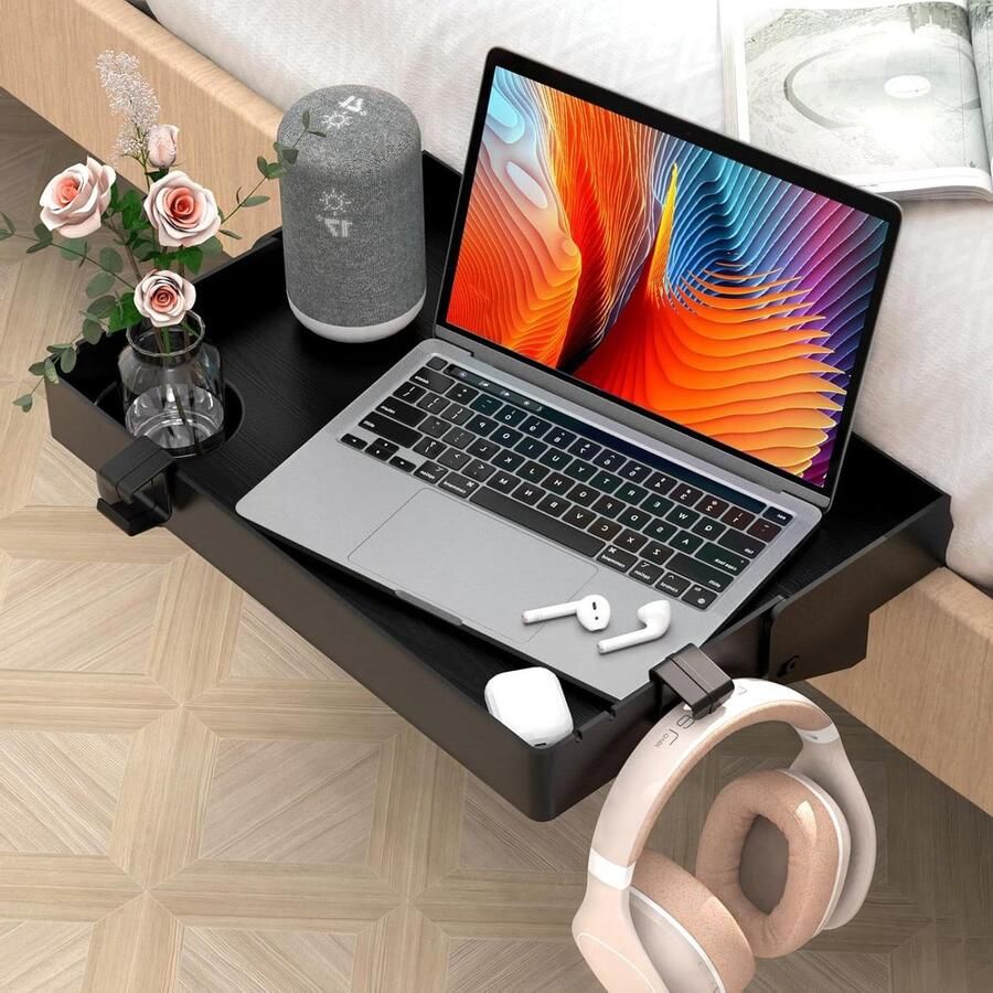 Inklapbaar nachtkastje met bekerhouder haak 285 x 42 cm zwart voor studentenhuis en kinderen nachtkastje zwart 60 cm hoog