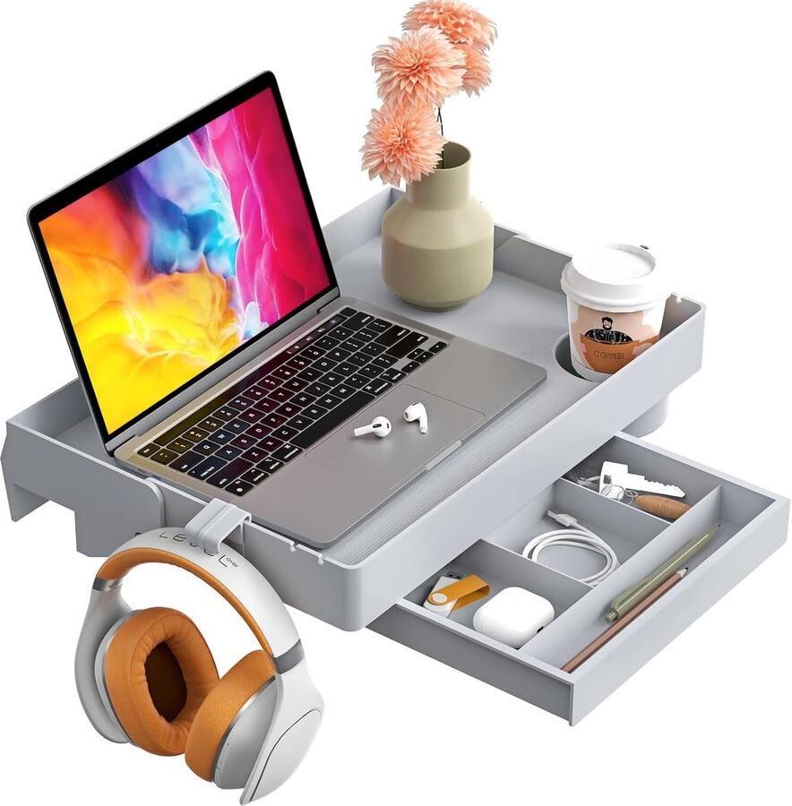 Inklapbaar nachtkastje met lade clip-on nachtkastje met bekerhouder hangende bedplank voor bed en stapelbed college slaapzaal loft bed Essentials 43 x 29 cm grijs