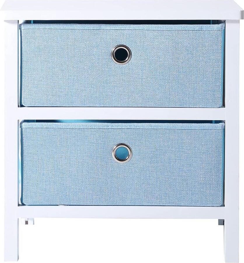 Inklapbaar nachtkastje Scandinavische stijl met 2 laden hout linnen blauw