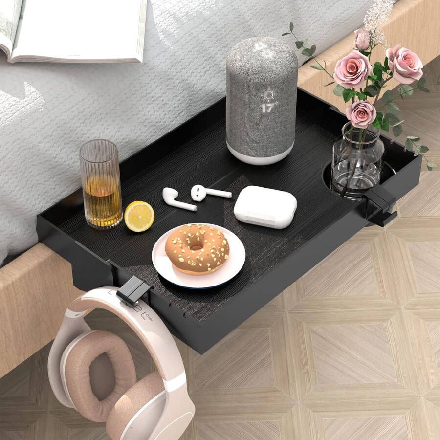 Inklapbaar nachtkastrek bedplank stapelbedplank voor kinderen nachtkastje om op te hangen mini-nachtkastje om vast te klemmen met bekerhouder 24 5 x 37 5 cm zwart