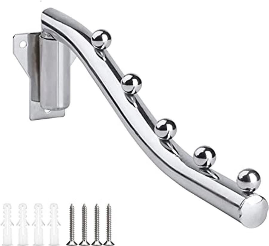 Inklapbaar Stalen Wandrek Ruimtebesparende Kleerhangerhouder voor Badkamer Slaapkamer en Woonkamer