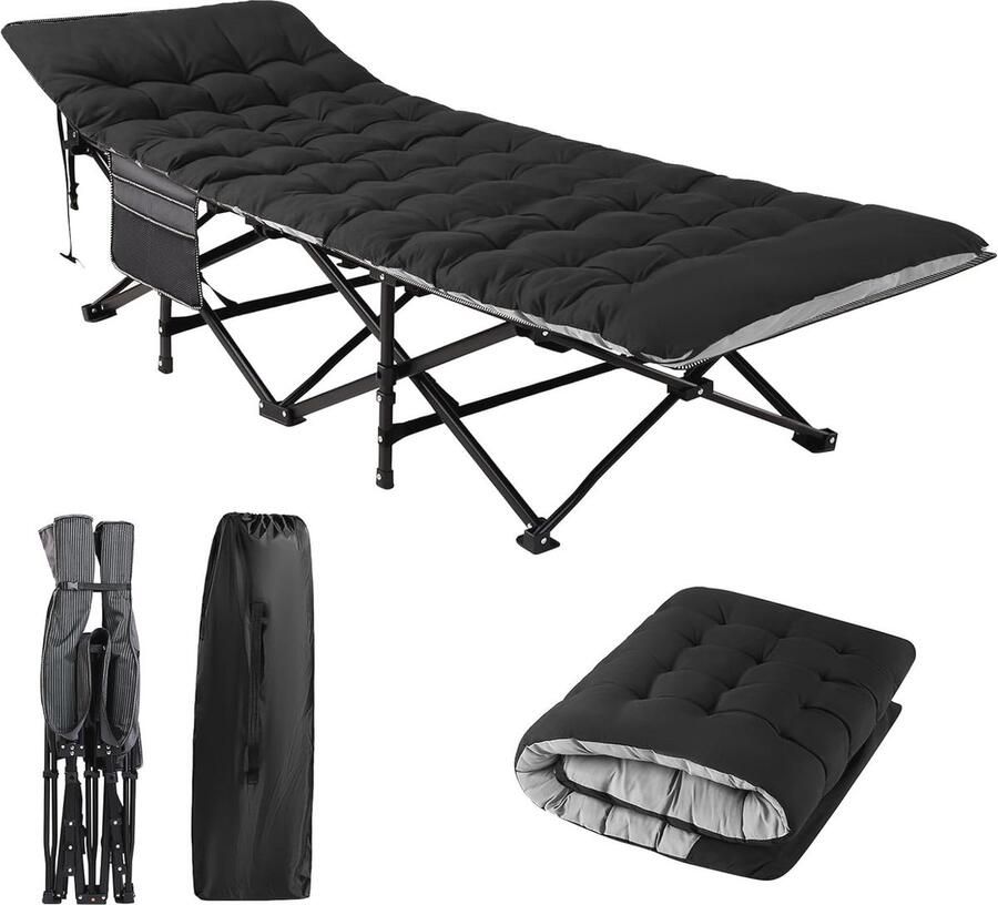 Inklapbaar Veldbed voor Camping en Indoor Gebruik Lichtgewicht Ondersteunt Tot 200 kg Met Matras