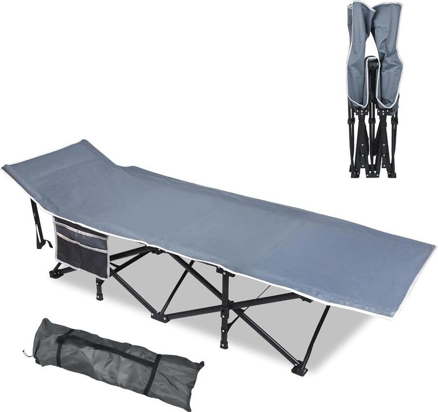 Inklapbaar Veldbed voor Volwassenen Opvouwbaar Campingbed met Transporttas Draagvermogen tot 250 kg 190 x 62 x 38 cm Perfect voor Outdoor Kamperen en Thuis