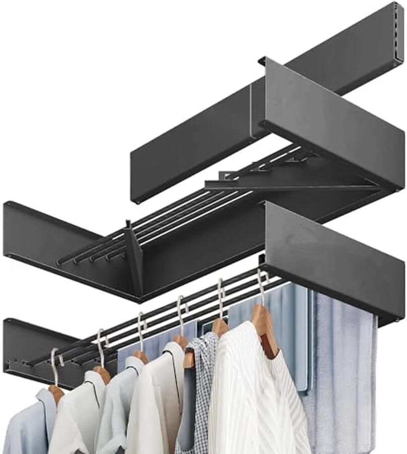 Inklapbaar Wandgemonteerd Droogrek voor Kleding 80 cm Zwart