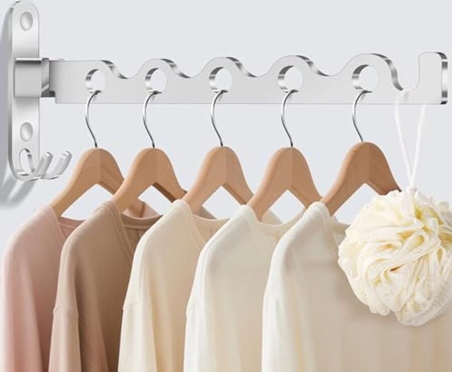 Inklapbaar Wandkledingrek – 90° Draaibaar Opvouwbaar en Wandmontage voor Badkamer en Slaapkamer