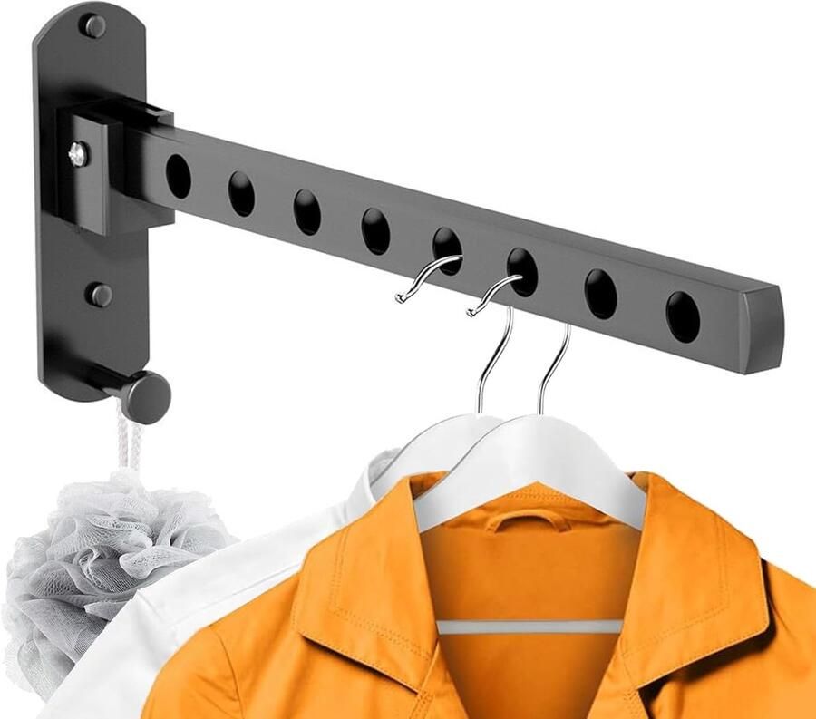 Inklapbaar Wandkledingrek met Haken – Ruimtebesparende Wandhanger voor Balkon en Badkamer