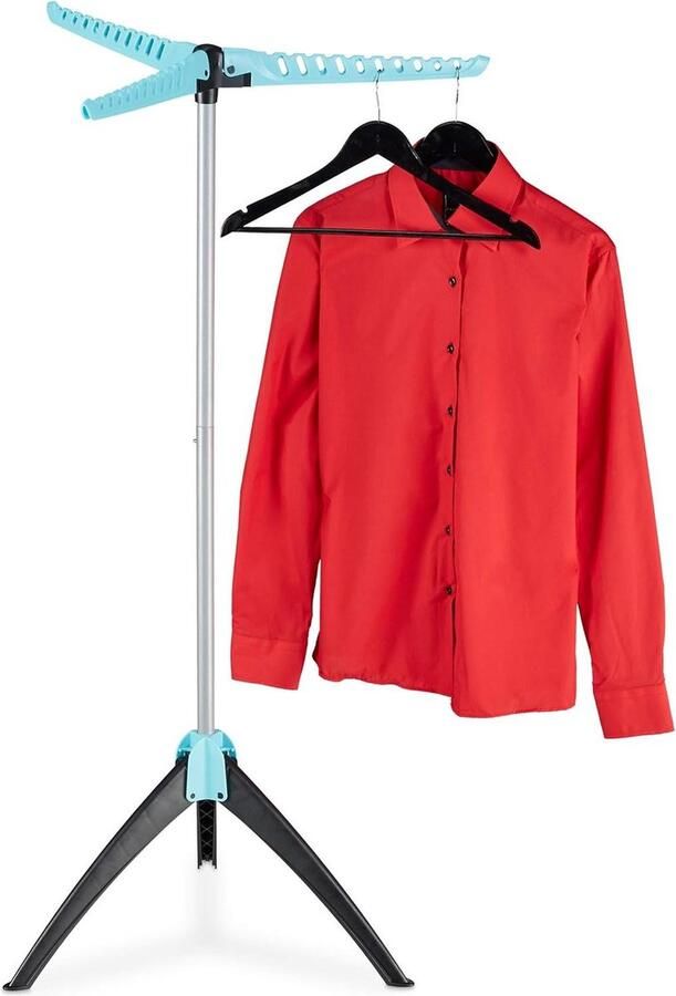 Inklapbaar wasrek met 3 armen voor kledinghangers droogrek HxD: 128 x 56.5 cm zilver-turkoois Gebruikte zoekwoorden: wasrek droogrek Opvouwbare kledingrek
