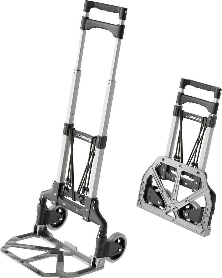 Inklapbare aluminium transportwagen met extra lange telescopische handgreep 110 cm anti-slip pads lichtlopende wielen zachte loopvlakken 2 expanderkabels