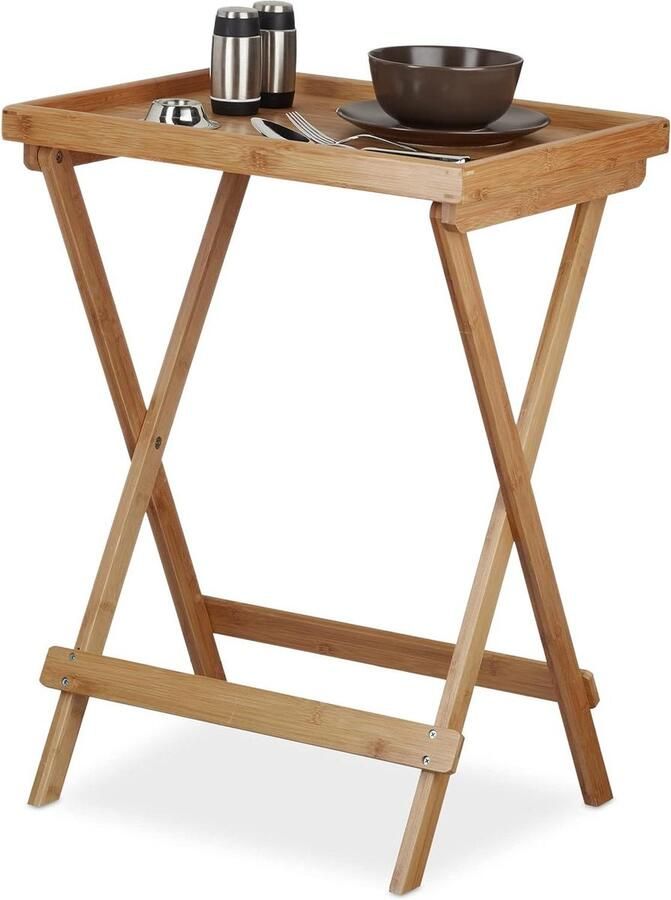 Inklapbare bamboe bijzettafel met dienblad Houten koffietafel voor ontbijt Afmetingen ca. 66x50x38.5 cm Bijzettafel
