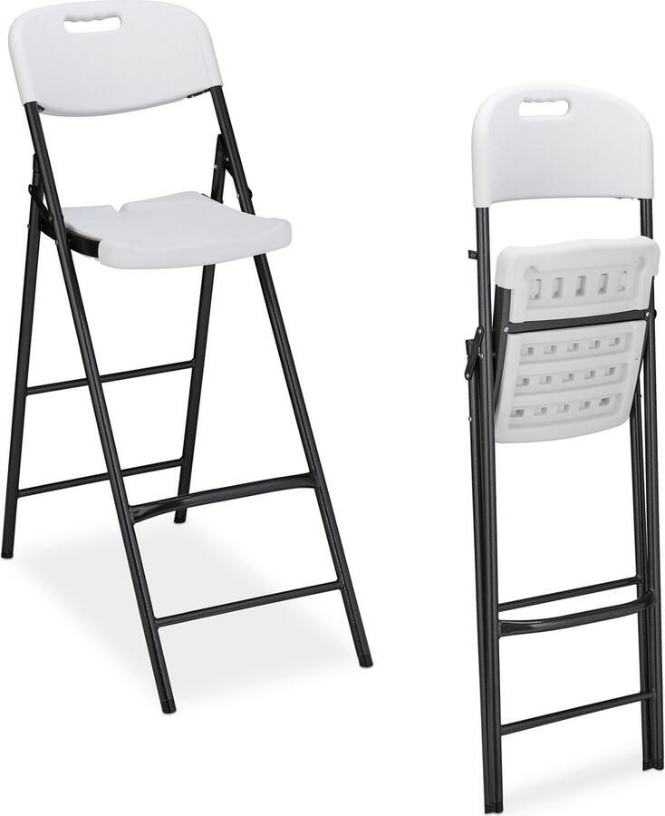 Relaxdays barkruk inklapbaar klapstoel barstoel hoge kruk met rugleuning set van 2 wit