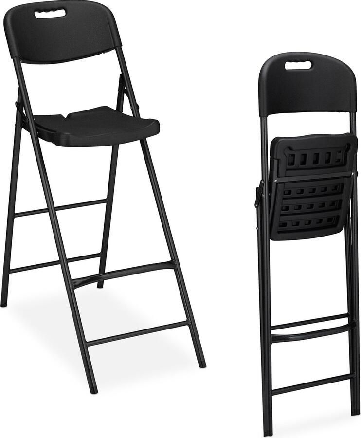 Relaxdays barkruk inklapbaar klapstoel barstoel hoge kruk met rugleuning set van 2 zwart