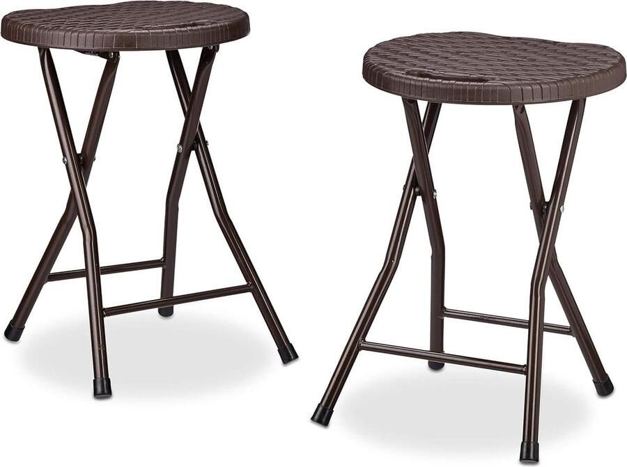 Inklapbare Barkrukken Weerbestendig Kunststof Rotan Look Set van 2 Bruin 45x32.5x29 cm Barkruk