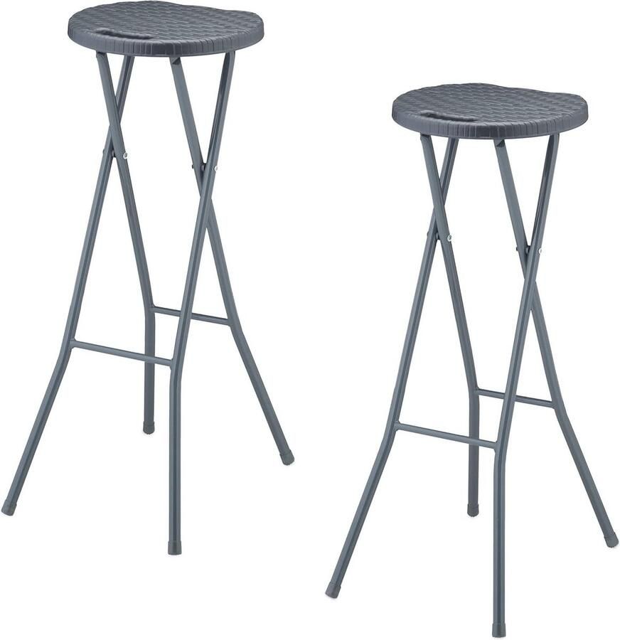 Inklapbare barstoel set van 2 Opvouwbare barstoel met rotanlook Kunststof en staal HBD 80x34x45 cm Grijs Barkruk