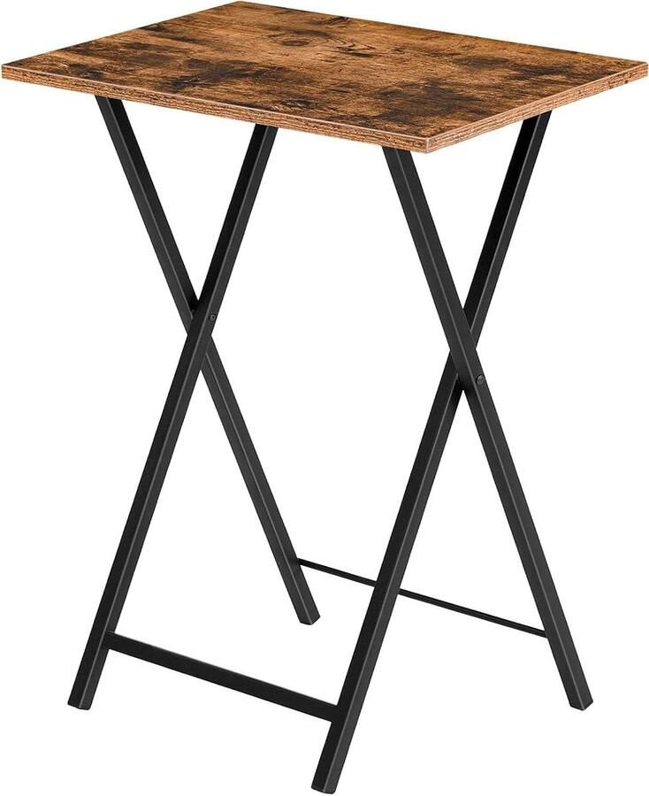 Inklapbare bijzettafel met dienblad Industriële stijl Eenvoudig te monteren Donkerbruin-zwart
